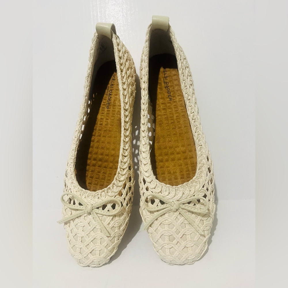 Kelsi Dagger Brooklyn Frankie Elegant Cream Woven Ballet Flats